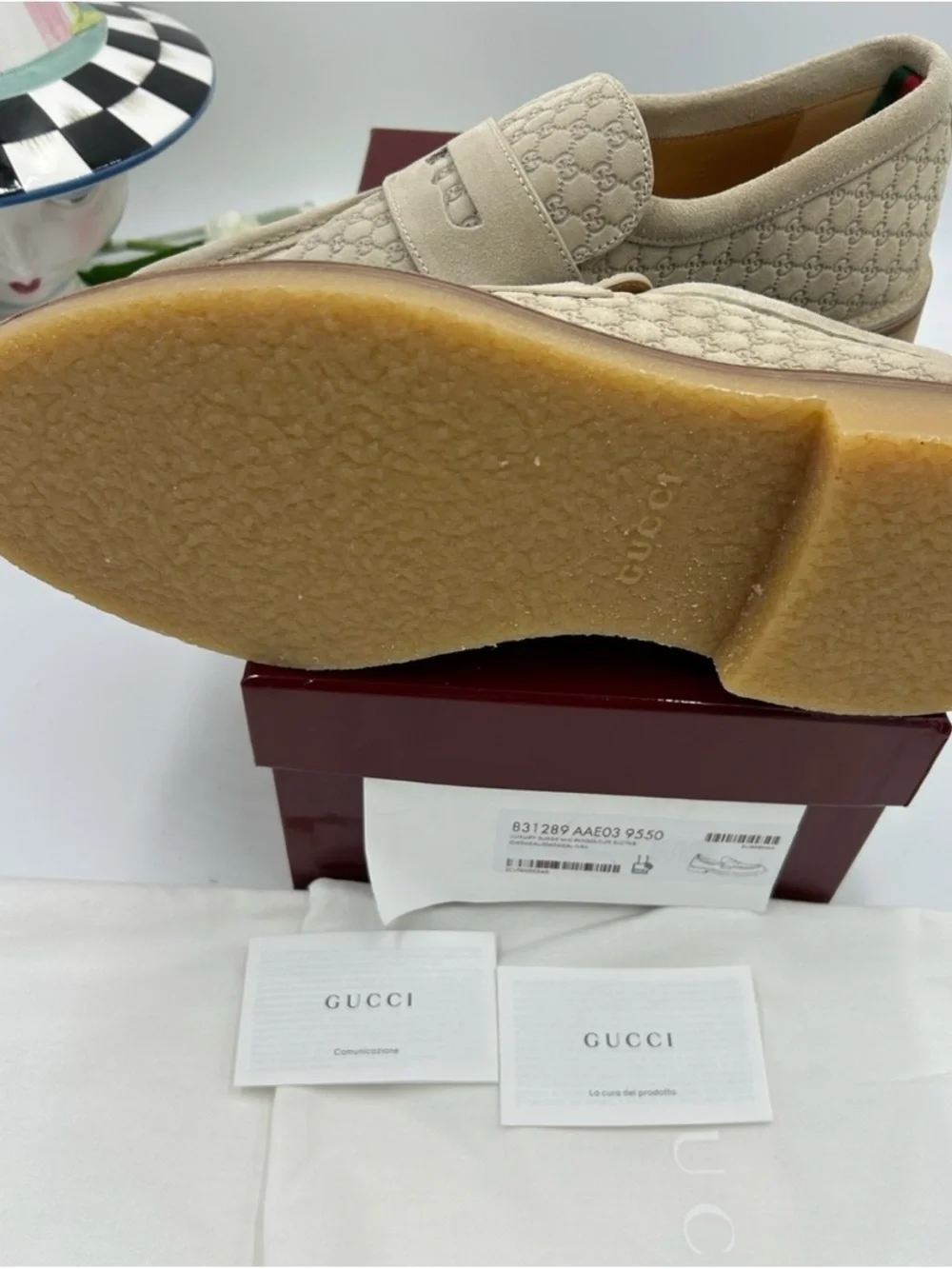 Gucci suede GG monogram web loafers size 11 fits 11.5 US made in Italy